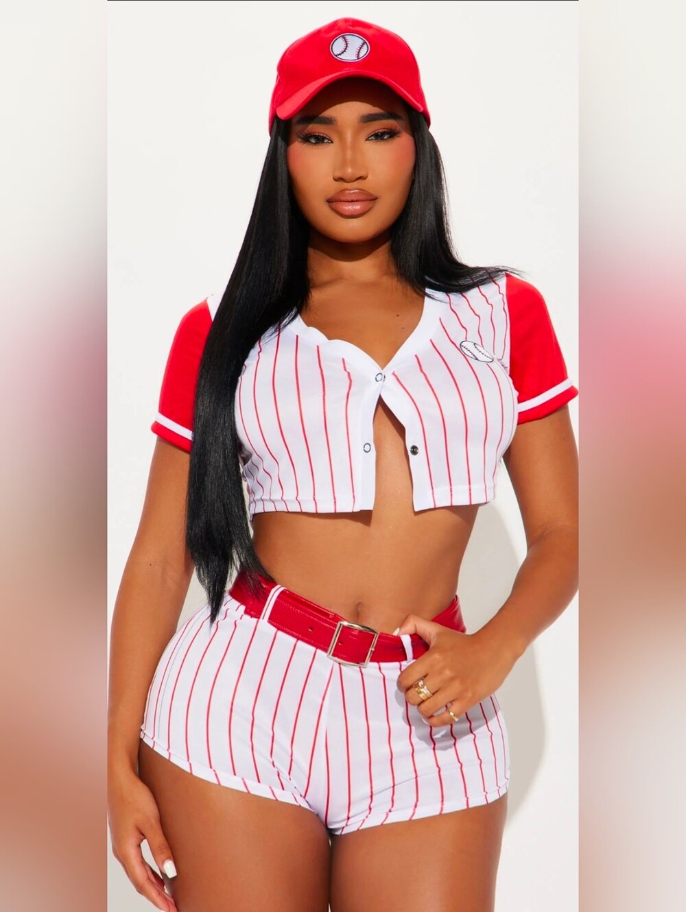 Fashion Nova Red and White Striped Baseball Cosplay Costume